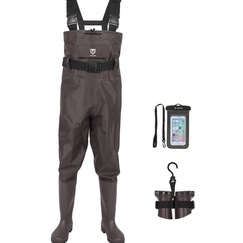 TideWe Bootfoot Chest Waders Mens Size 5 Brown Excellent Waterproof Fishing Gear